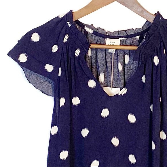 A NEW DAY Navy Dot Flutter Sleeve Top S M L XL NWT - Picture 3 of 9